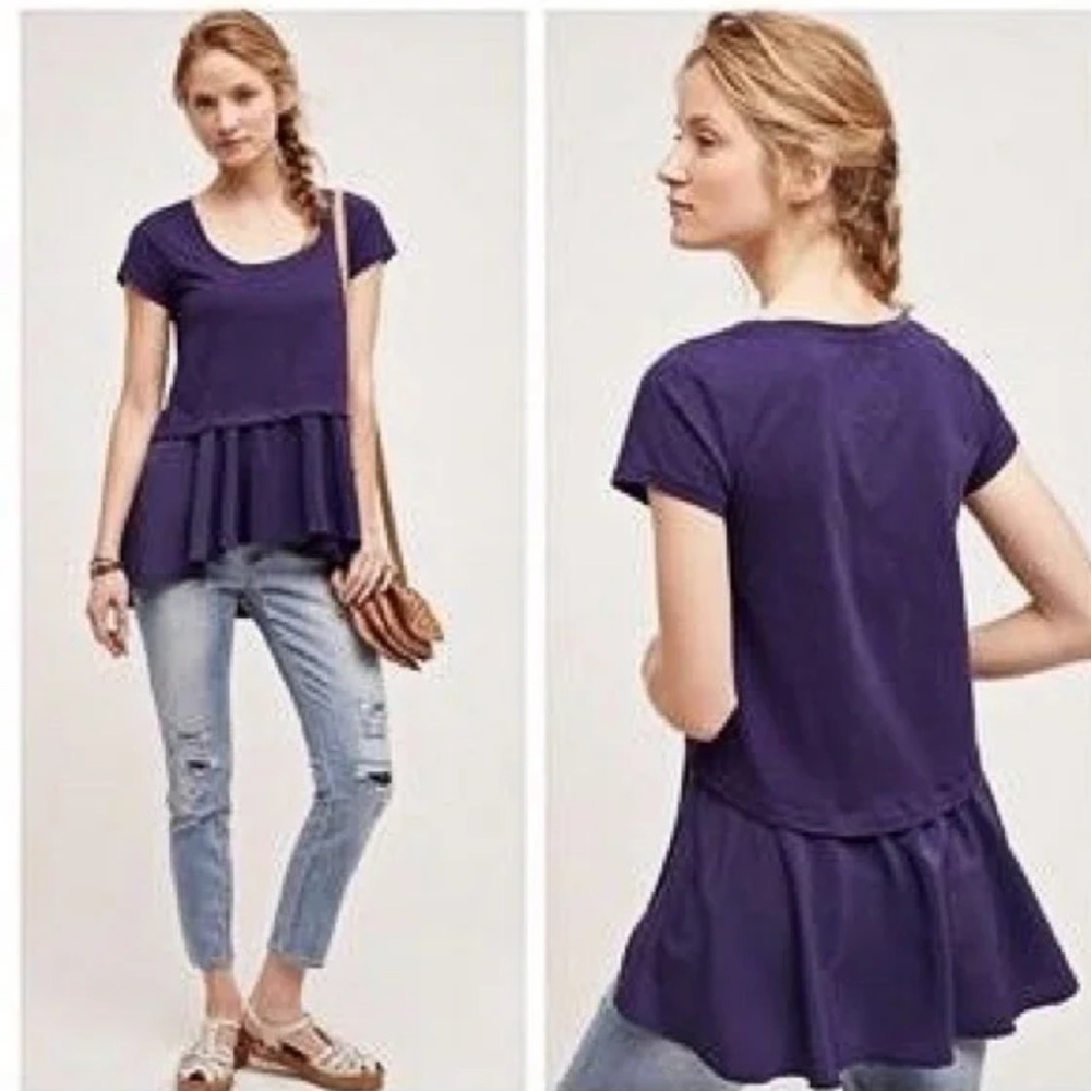 Anthropologie Post Mark Peplum Purple Top. Short Sleeve Sheer Bottom. SizeM(408)